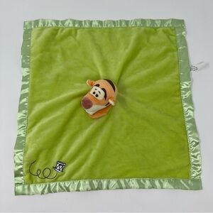 Disney Tigger Lovey Plush Winnie The Pooh Green Baby Security Blanket Satin Trim